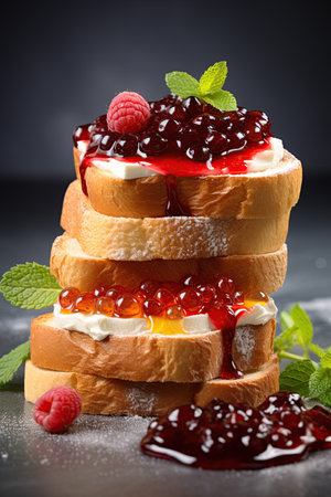 Raspberry jam stacked sandwich. Ai generative imageの素材