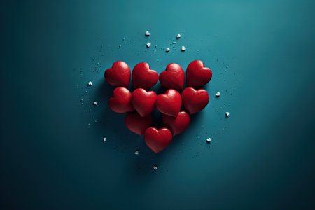 Red hearts cluster on green background. Ai generative illustrationの素材