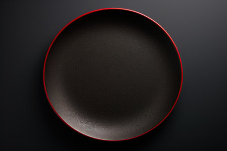 Empty plate on the table. Flatlay, top view image. Copy space, add design. Ai Generativeの素材