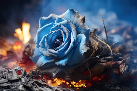 Rose burning in flames and fire. Ai Generative imageの素材