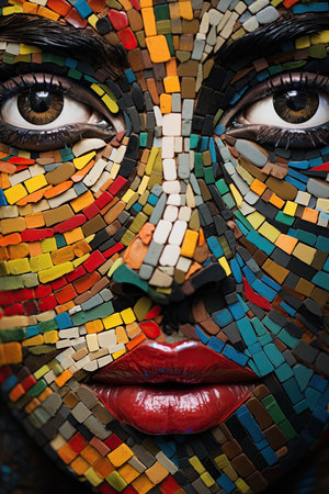 Abstract collage, mosaic art design of beautiful woman. Ai generative illustrationの素材