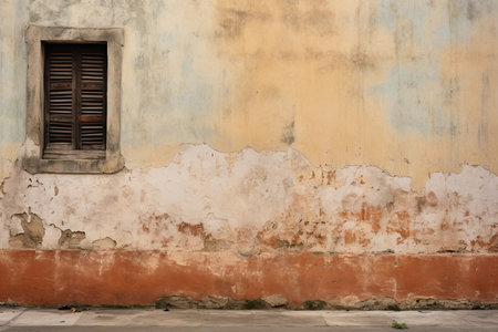 Old weathered wall with window. Background with copy space. Add text or design. Ai generative imageの素材