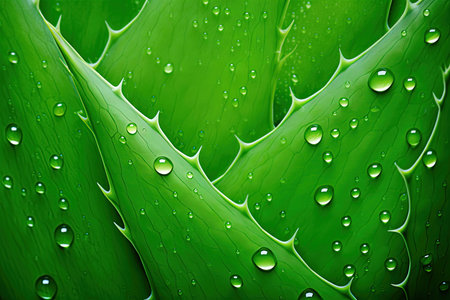 Aloe Vera leaves with water drops on them. Ai generative imageの素材