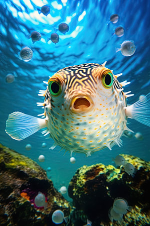 Puffer fish in the ocean. Ai generative imageの素材