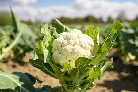 Cauliflower in the garden. Healthy vegetables harvesting. Ai Generative imageの素材