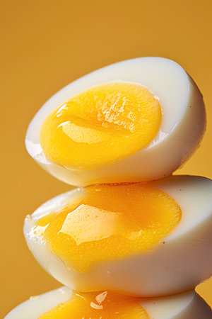 Boiled eggs stacked over bright colored background. Ai Generative imageの素材