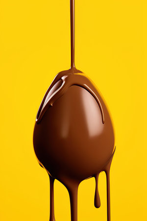 Chocolate Egg melting over yellow background. Happy Easter concept design. Ai Generative illustrationの素材