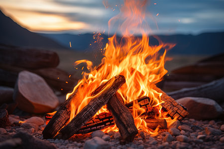 Camp fire in the nature. Ai Generative imageの素材