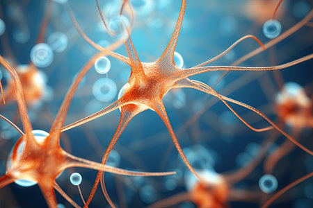 Neuron cells viewed under the microscope. Ai generative illustrationの素材