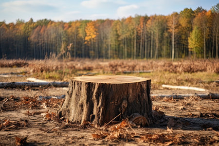 Forest deforestation. Cut trees for lumber and timber. Industry concept. Ai Generative imageの素材