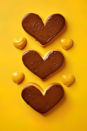 Slices of bread in shape of a heart with chocolate cream spread. Ai Generative imageの素材