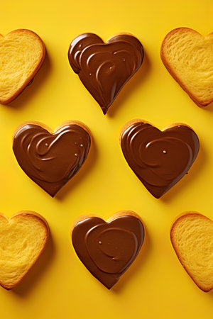 Slices of bread in shape of a heart with chocolate cream spread. Ai Generative imageの素材