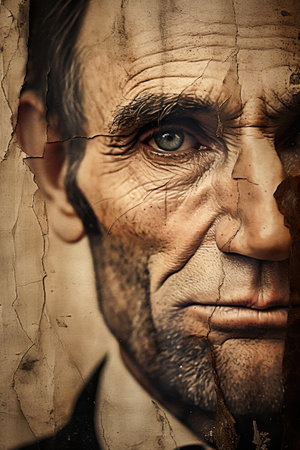 Abraham Lincoln portrait. President of United States of America. Ai Generative illustrationの素材
