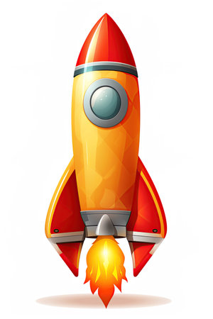 Rocket, spacecraft in cartoon style design isolated on white background. Ai Generative imageの素材