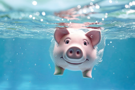 Piggy bank underwater. Financial crisis, economy decline concept. Ai Generative illustrationの素材