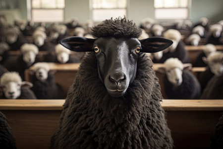 Black sheep in classroom. Ai Generative imageの素材