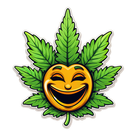 Marijana leaf emoji cartoon character. Clip art design, On white background. Ai Generative illustrationの素材