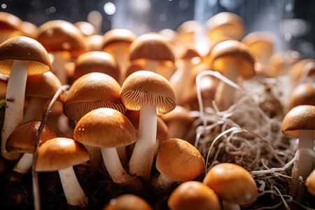 Mushrooms cultivation. Farming and agriculture. Ai Generative imageの素材