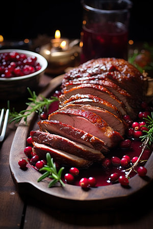 Christmas duck roast with cranberry sauce. Ai Generative imageの素材