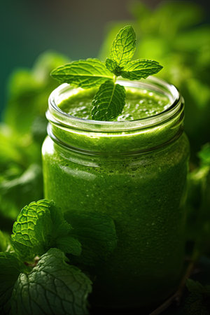 Green smoothie. Detox, diet and healthy eating concept. Ai Generative imageの素材