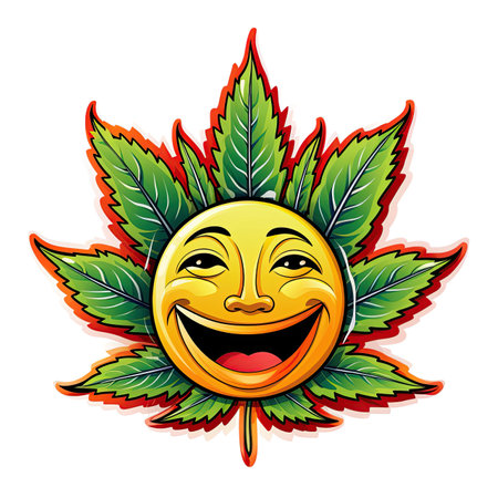 Marijana leaf emoji cartoon character. Clip art design, On white background. Ai Generative illustrationの素材