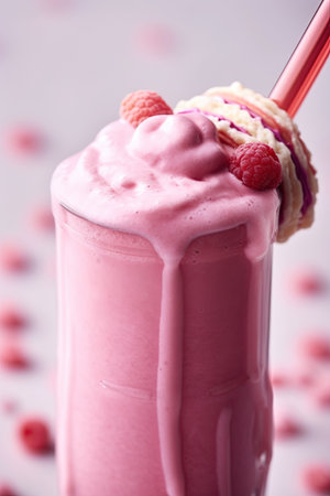 Strawberry milkshake, smoothie with fresh strawberries. Healthy food and drink concept. Ai Generative imageの素材