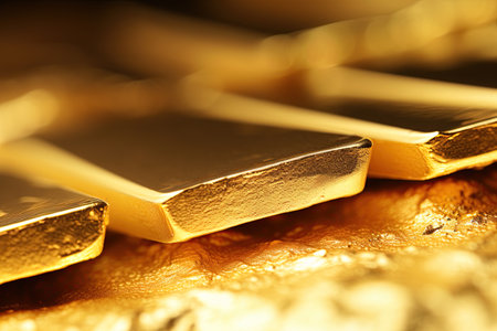 Gold bars. Golden bullions. Treasure and Finance concept. Ai Generative imageの素材