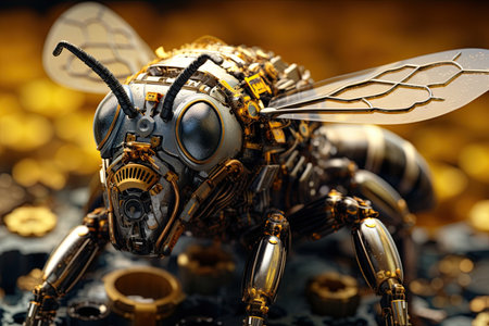 Mechanical bee robot. Cyernetic organism. Artificial intelligence. Ai Generativeの素材
