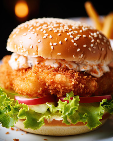 Calamari burger. Seafood sandwich. Ai generative imageの素材