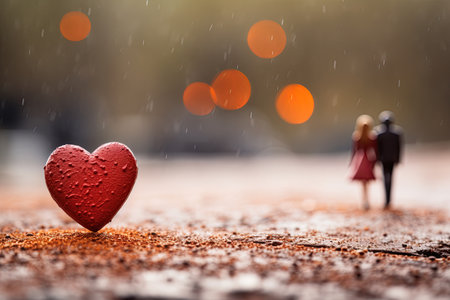 Love postcard design. Red Heart and coupple in background. Ai Generativeの素材