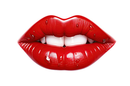 Lips with red lipstick isolated on white background. Ai generative imageの素材