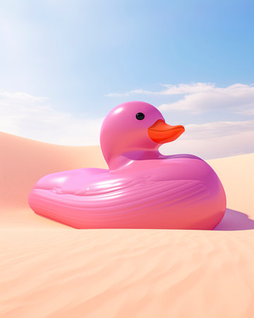 Inflatable rubber duck in the desert. Ai Generative imageの素材