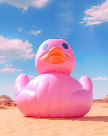 Inflatable rubber duck in the desert. Ai Generative imageの素材