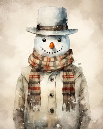Snowman wearing coat and hat. Gnerative Aiの素材