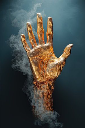 Golden hand surrounded by smoke. Ai Generative illustrationの素材