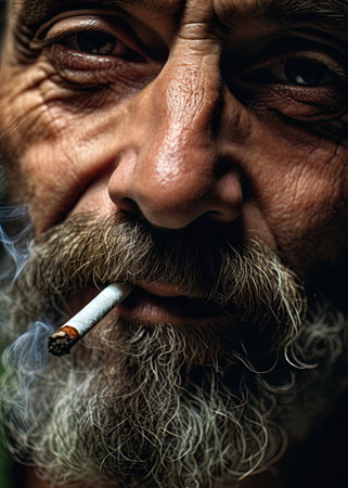 Man smoking a cigarette. Closeup portrait. Addiction and bad habits concept. Generative Ai imageの素材