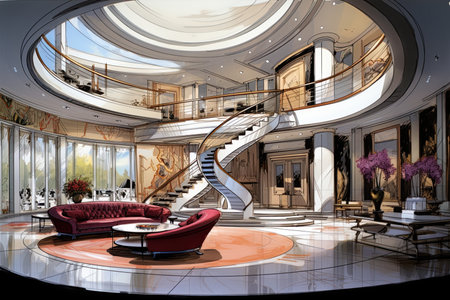 Interior design of an apartment. Sketch drawing, blueprint design. Generative Aiの素材