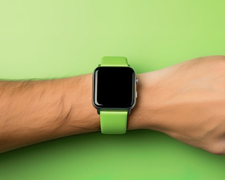 Smartwatch with blank display on the wrist. Copy space, add design. Ai Generativeの素材