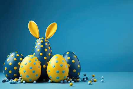 Easter eggs with bunny ears. Ai Generative imageの素材
