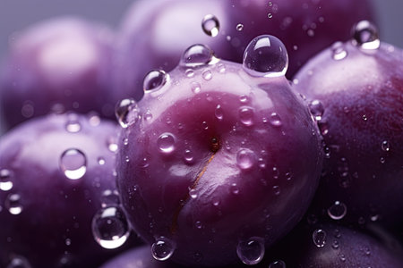 Closeup of freshly harvested wet plums. Ai Generative imageの素材