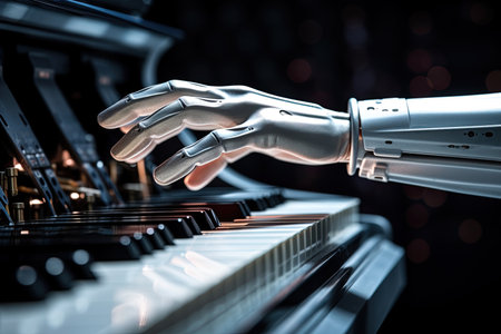 Robot hand playing piano. Ai Generative imageの素材