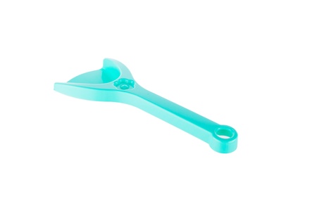 Colorful plastic sand beach toys, isolated on whiteの写真素材