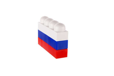 Flag of Russian Federation made of toy building blocks, isolated on whiteの写真素材