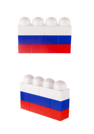 Flag of Russian Federation made of toy building blocks, isolated on whiteの写真素材