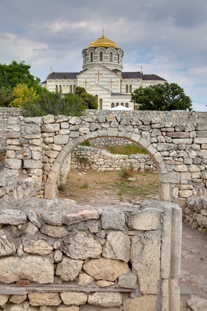 Ruins of ancient Greek colony Khersones, Sevastopol, Crimea, Ukraineの写真素材