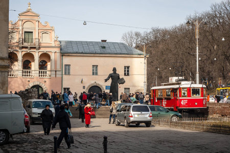 LVIV, UKRAINE - February 22, 2015: Lviv unique architectureのeditorial素材