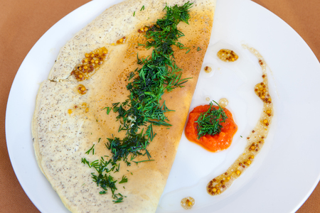 Stuffed omelet with dill for healthy breakfastの写真素材