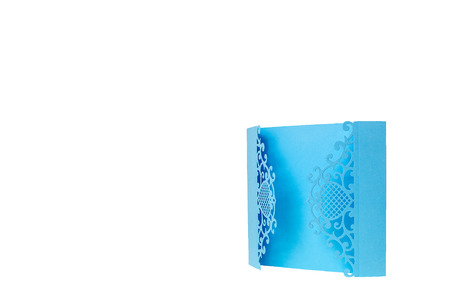 Handcrafted holidat gift card cut out of multicolor designer paperの写真素材