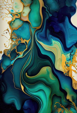Marbled blue and gold abstract background. Liquid marble ink pattern.の素材
