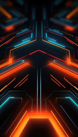 3D abstract futuristic background with neon lights. 3d render illustrationの素材
